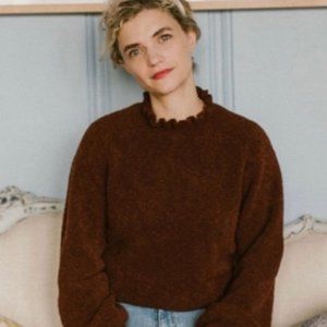 Doen Assis Alpaca Wool Ruffle Stand Collar Pullover Sweater Size XS